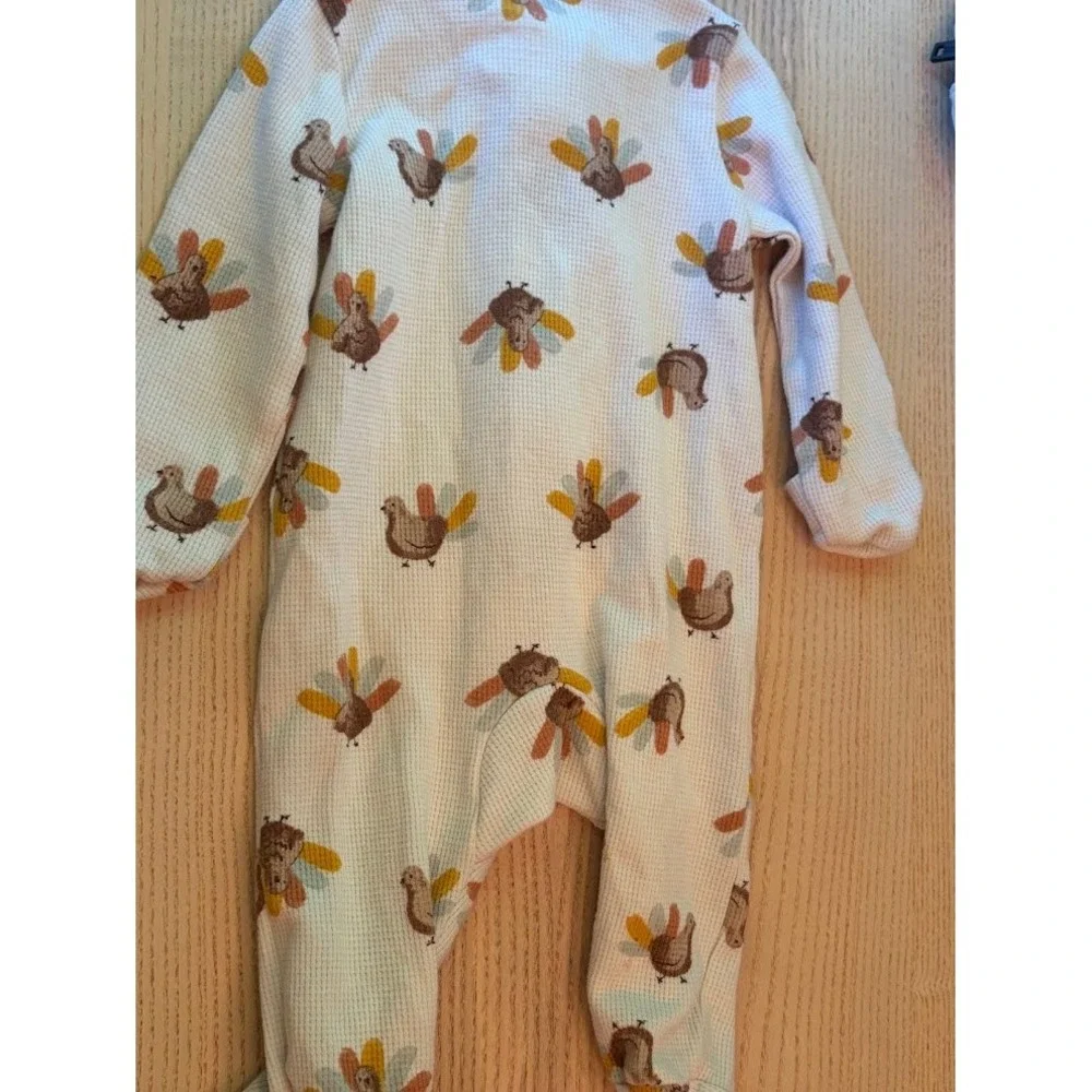 Carters Child of Mine Baby 0-3M Turkey Waffle Knit Footed Sleeper Thanksgiving